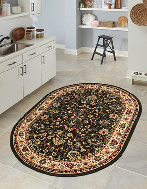 Green 6' 1 x 9' Sialk Hill Oval Area Rug 100% Polypropylene Durable Easy Clean Classic Traditional Design Carpet for Interior Design for Sale at Rug Engine