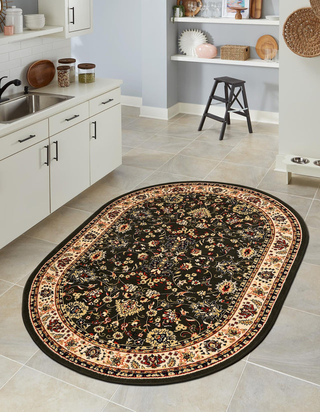 Green 6' 1 x 9' Sialk Hill Oval Area Rug 100% Polypropylene Durable Easy Clean Classic Traditional Design Carpet for Interior Design for Sale at Rug Engine