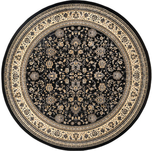 Black 10' x 10' Sialk Hill Round Area Rug 100% Polypropylene Durable Easy Clean Classic Traditional Design Carpet for Interior Design for Sale at Rug Engine