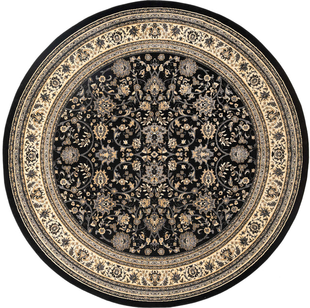 Black 10' x 10' Sialk Hill Round Area Rug 100% Polypropylene Durable Easy Clean Classic Traditional Design Carpet for Interior Design for Sale at Rug Engine