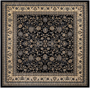Black 10' x 10' Sialk Hill Square Area Rug 100% Polypropylene Durable Easy Clean Classic Traditional Design Carpet for Interior Design for Sale at Rug Engine