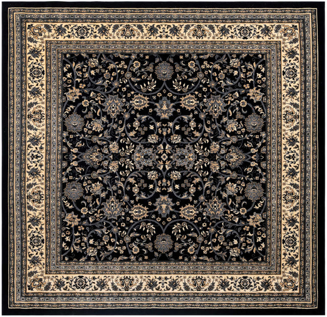 Black 10' x 10' Sialk Hill Square Area Rug 100% Polypropylene Durable Easy Clean Classic Traditional Design Carpet for Interior Design for Sale at Rug Engine