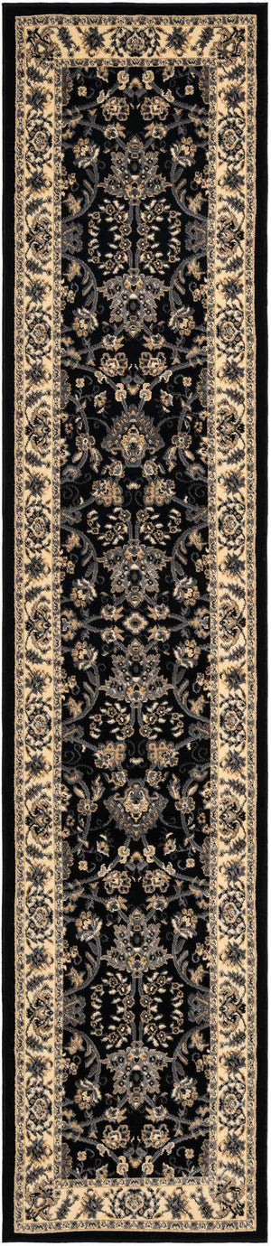 Black 2' 7 x 12' Sialk Hill Runner Area Rug 100% Polypropylene Durable Easy Clean Classic Traditional Design Carpet for Interior Design for Sale at Rug Engine