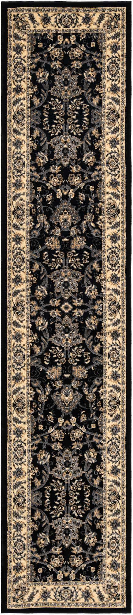 Black 2' 7 x 12' Sialk Hill Runner Area Rug 100% Polypropylene Durable Easy Clean Classic Traditional Design Carpet for Interior Design for Sale at Rug Engine