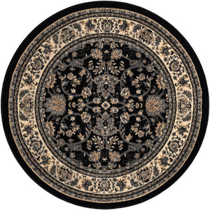 Black 5' 3 x 5' 3 Sialk Hill Round Area Rug 100% Polypropylene Durable Easy Clean Classic Traditional Design Carpet for Interior Design for Sale at Rug Engine