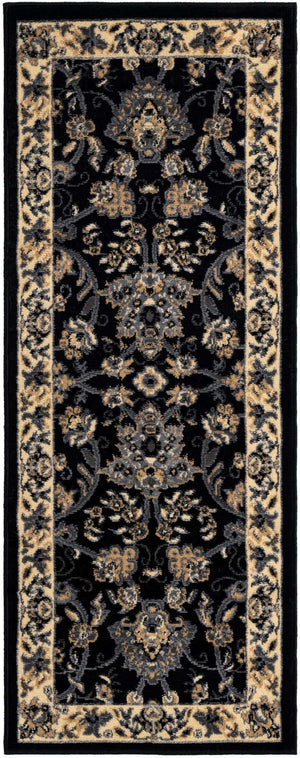 Black 2' x 5' 3 Sialk Hill Runner Area Rug 100% Polypropylene Durable Easy Clean Classic Traditional Design Carpet for Interior Design for Sale at Rug Engine