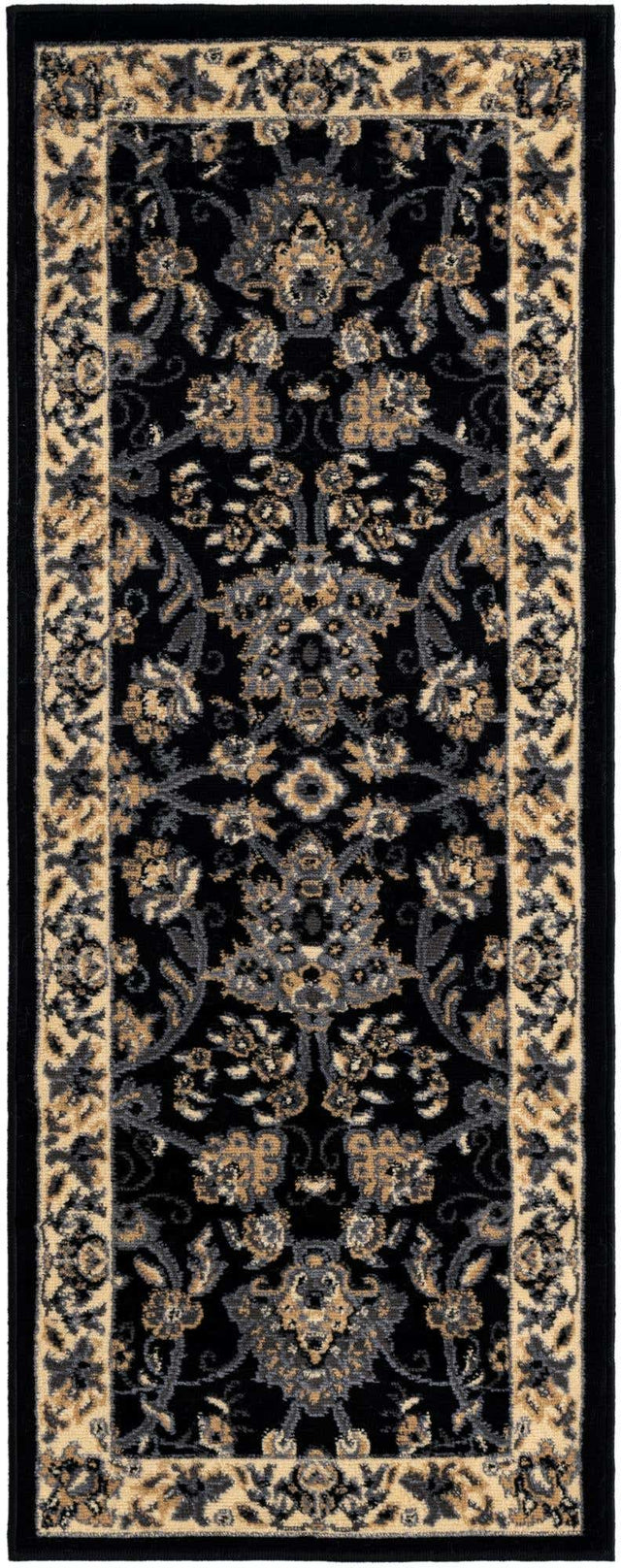 Black 2' x 5' 3 Sialk Hill Runner Area Rug 100% Polypropylene Durable Easy Clean Classic Traditional Design Carpet for Interior Design for Sale at Rug Engine