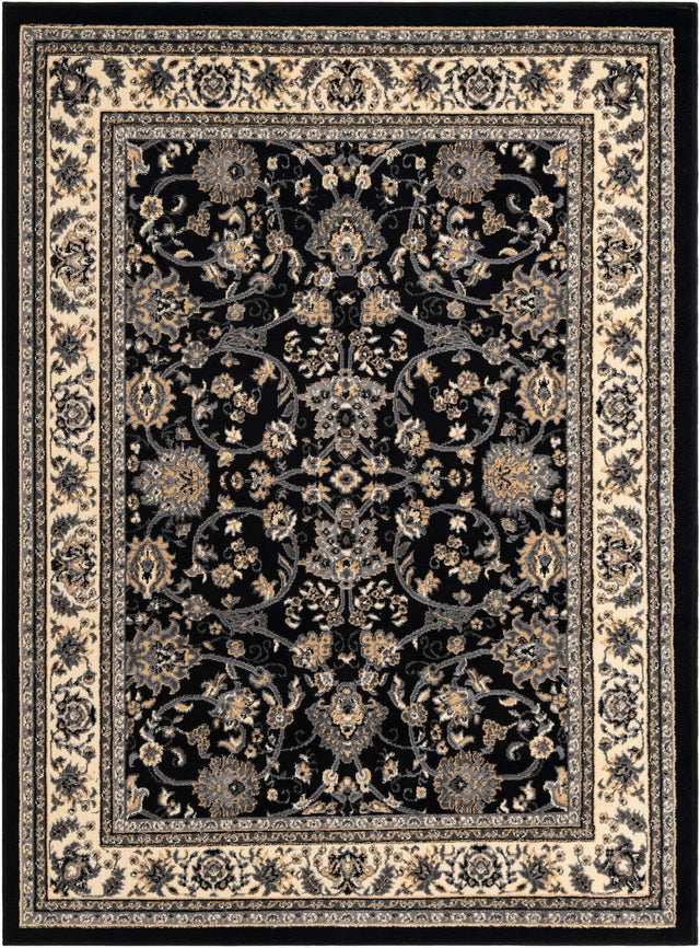Black 5' 3 x 7' 1 Sialk Hill Rectangle Area Rug 100% Polypropylene Durable Easy Clean Classic Traditional Design Carpet for Interior Design for Sale at Rug Engine