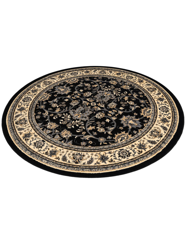 Black 6' 1 x 6' 1 Sialk Hill Round Area Rug 100% Polypropylene Durable Easy Clean Classic Traditional Design Carpet for Interior Design for Sale at Rug Engine
