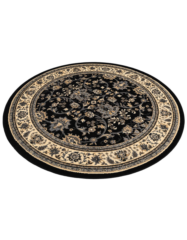 Black 6' 1 x 6' 1 Sialk Hill Round Area Rug 100% Polypropylene Durable Easy Clean Classic Traditional Design Carpet for Interior Design for Sale at Rug Engine