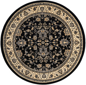 Black 6' 1 x 6' 1 Sialk Hill Round Area Rug 100% Polypropylene Durable Easy Clean Classic Traditional Design Carpet for Interior Design for Sale at Rug Engine