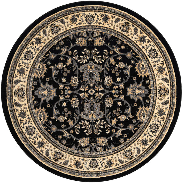 Black 6' 1 x 6' 1 Sialk Hill Round Area Rug 100% Polypropylene Durable Easy Clean Classic Traditional Design Carpet for Interior Design for Sale at Rug Engine