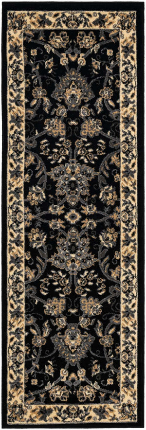 Black 2' x 6' 1 Sialk Hill Runner Area Rug 100% Polypropylene Durable Easy Clean Classic Traditional Design Carpet for Interior Design for Sale at Rug Engine
