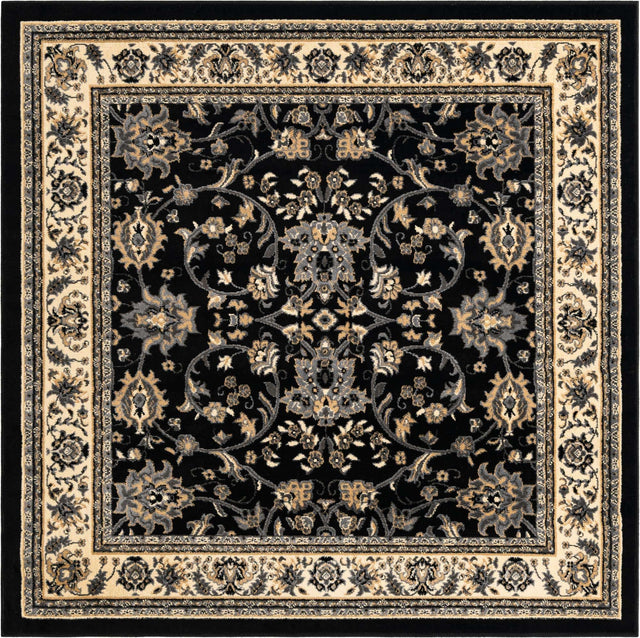 Black 6' 1 x 6' 1 Sialk Hill Square Area Rug 100% Polypropylene Durable Easy Clean Classic Traditional Design Carpet for Interior Design for Sale at Rug Engine
