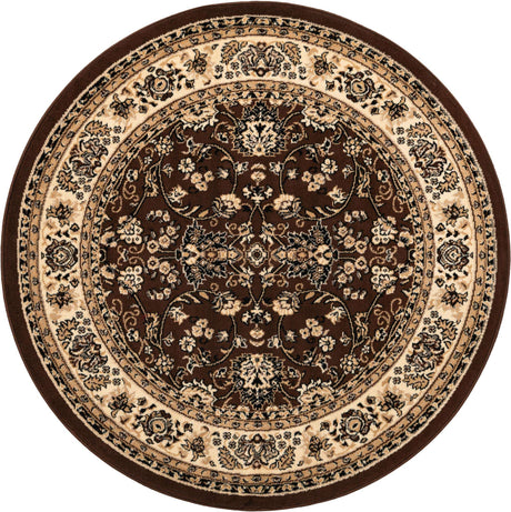 Brown 5' 3 x 5' 3 Sialk Hill Round Area Rug 100% Polypropylene Durable Easy Clean Classic Traditional Design Carpet for Interior Design for Sale at Rug Engine