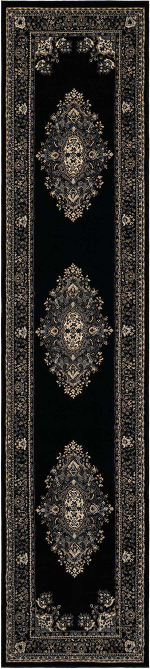 Black 2' 7 x 12' Reza Runner Area Rug 100% Polypropylene Easy Clean Traditional Motif Classic Carpet for Home Interiors for Sale at Rug Engine