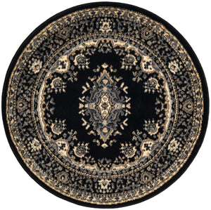 Black 3' 1 x 3' 1 Reza Round Area Rug 100% Polypropylene Easy Clean Traditional Motif Classic Carpet for Home Interiors for Sale at Rug Engine