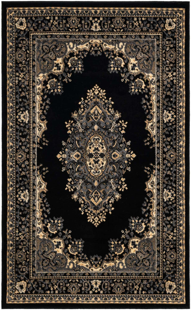 Black 3' 1 x 5' 3 Reza Rectangle Area Rug 100% Polypropylene Easy Clean Traditional Motif Classic Carpet for Home Interiors for Sale at Rug Engine