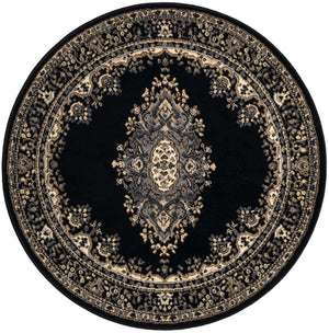 Black 4' 1 x 4' 1 Reza Round Area Rug 100% Polypropylene Easy Clean Traditional Motif Classic Carpet for Home Interiors for Sale at Rug Engine