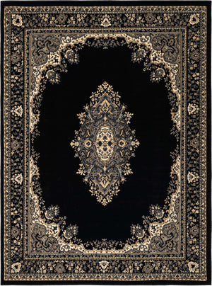 Black 5' 3 x 7' 1 Reza Rectangle Area Rug 100% Polypropylene Easy Clean Traditional Motif Classic Carpet for Home Interiors for Sale at Rug Engine