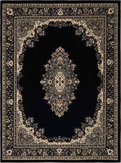 Black 5' 3 x 7' 1 Reza Rectangle Area Rug 100% Polypropylene Easy Clean Traditional Motif Classic Carpet for Home Interiors for Sale at Rug Engine