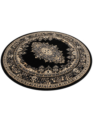 Black 6' 1 x 6' 1 Reza Round Area Rug 100% Polypropylene Easy Clean Traditional Motif Classic Carpet for Home Interiors for Sale at Rug Engine
