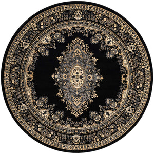 Black 6' 1 x 6' 1 Reza Round Area Rug 100% Polypropylene Easy Clean Traditional Motif Classic Carpet for Home Interiors for Sale at Rug Engine