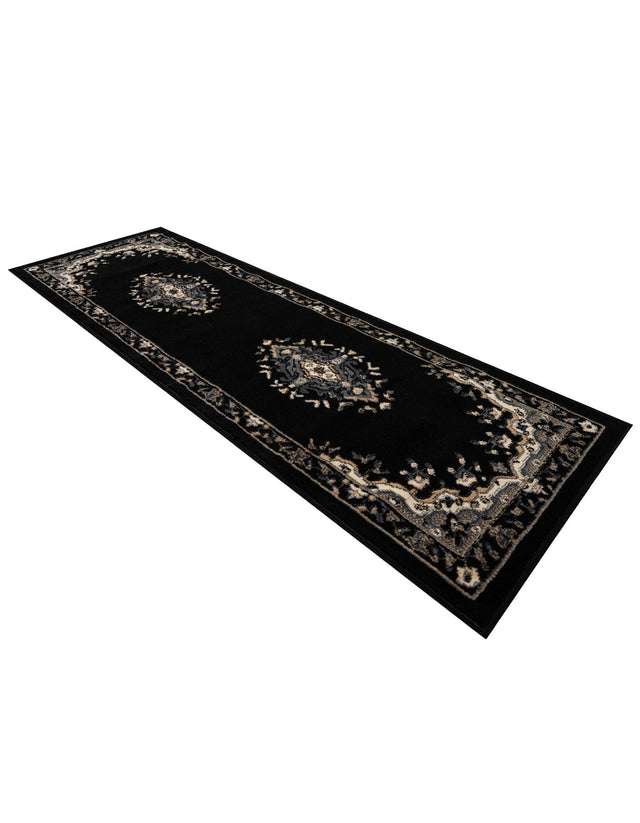 Black 2' x 6' 1 Reza Runner Area Rug 100% Polypropylene Easy Clean Traditional Motif Classic Carpet for Home Interiors for Sale at Rug Engine