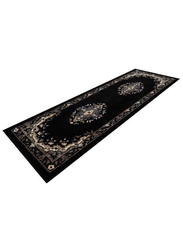 Black 2' x 6' 1 Reza Runner Area Rug 100% Polypropylene Easy Clean Traditional Motif Classic Carpet for Home Interiors for Sale at Rug Engine