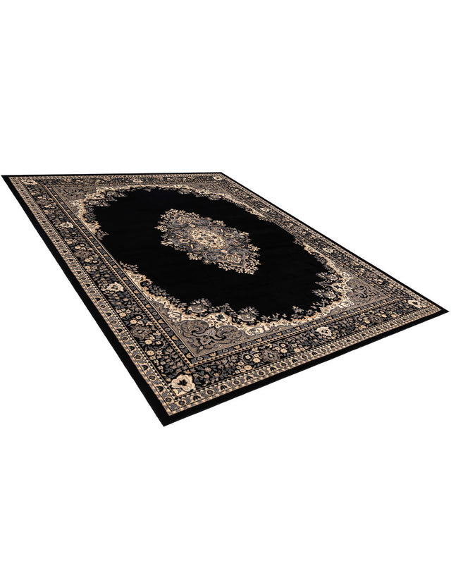 Black 7' 10 x 11' Reza Rectangle Area Rug 100% Polypropylene Easy Clean Traditional Motif Classic Carpet for Home Interiors for Sale at Rug Engine