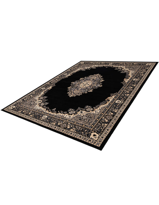 Black 7' 10 x 11' Reza Rectangle Area Rug 100% Polypropylene Easy Clean Traditional Motif Classic Carpet for Home Interiors for Sale at Rug Engine