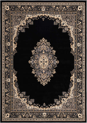 Black 7' 10 x 11' Reza Rectangle Area Rug 100% Polypropylene Easy Clean Traditional Motif Classic Carpet for Home Interiors for Sale at Rug Engine