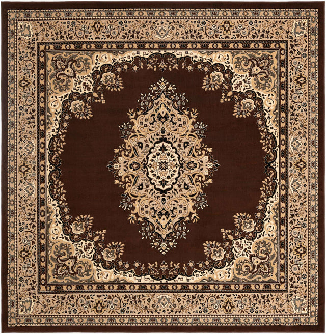 Brown 10' x 10' Reza Square Area Rug 100% Polypropylene Easy Clean Traditional Motif Classic Carpet for Home Interiors for Sale at Rug Engine