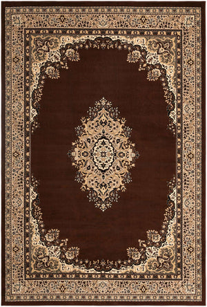 Brown 10' x 14' 1 Reza Rectangle Area Rug 100% Polypropylene Easy Clean Traditional Motif Classic Carpet for Home Interiors for Sale at Rug Engine