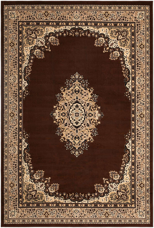Brown 10' x 14' 1 Reza Rectangle Area Rug 100% Polypropylene Easy Clean Traditional Motif Classic Carpet for Home Interiors for Sale at Rug Engine