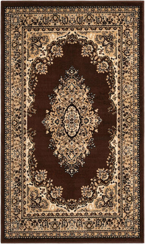 Brown 3' 1 x 5' 3 Reza Rectangle Area Rug 100% Polypropylene Easy Clean Traditional Motif Classic Carpet for Home Interiors for Sale at Rug Engine