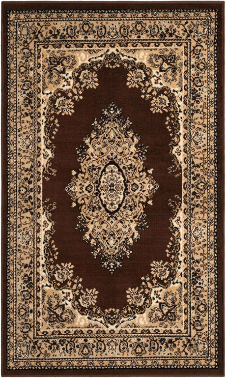 Brown 3' 1 x 5' 3 Reza Rectangle Area Rug 100% Polypropylene Easy Clean Traditional Motif Classic Carpet for Home Interiors for Sale at Rug Engine