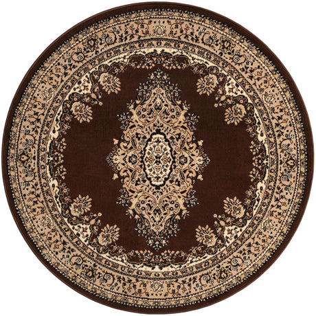 Brown 5' 3 x 5' 3 Reza Round Area Rug 100% Polypropylene Easy Clean Traditional Motif Classic Carpet for Home Interiors for Sale at Rug Engine
