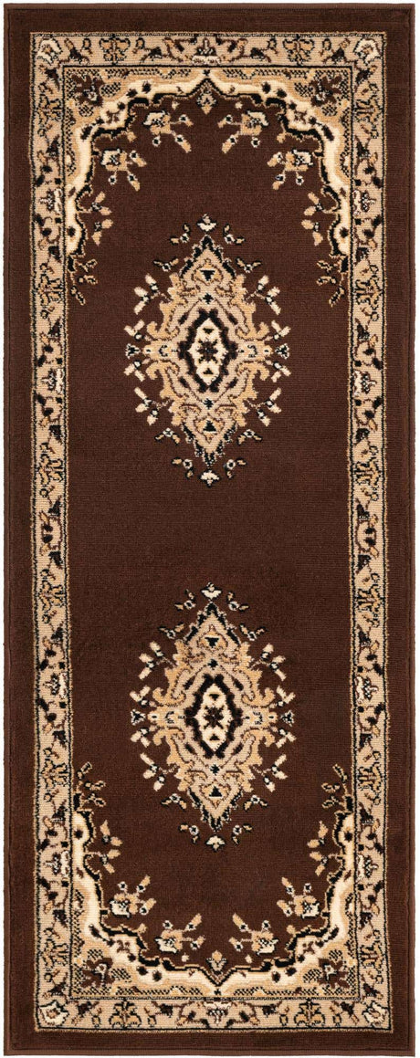 Brown 2' x 5' 3 Reza Runner Area Rug 100% Polypropylene Easy Clean Traditional Motif Classic Carpet for Home Interiors for Sale at Rug Engine