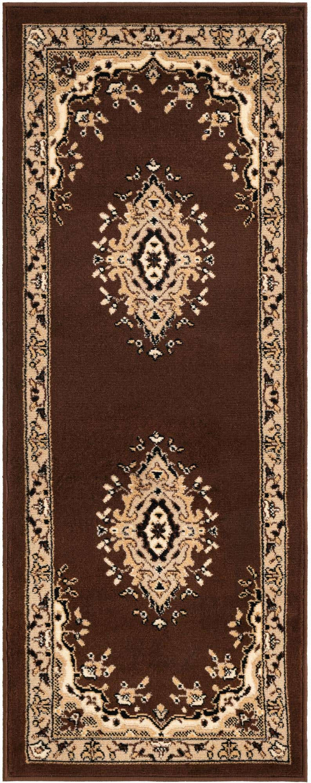 Brown 2' x 5' 3 Reza Runner Area Rug 100% Polypropylene Easy Clean Traditional Motif Classic Carpet for Home Interiors for Sale at Rug Engine