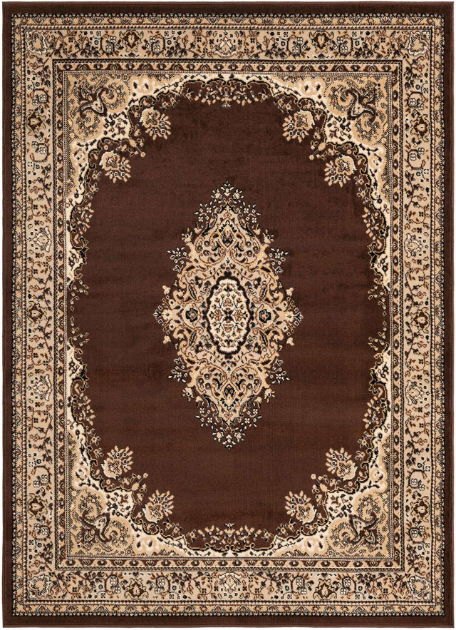 Brown 5' 3 x 7' 1 Reza Rectangle Area Rug 100% Polypropylene Easy Clean Traditional Motif Classic Carpet for Home Interiors for Sale at Rug Engine