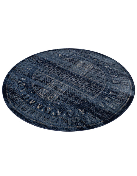 Blue 6' 1 x 6' 1 District Round Area Rug 100% Polypropylene Easy Clean Stain Resistant Traditional Pattern Classic Carpet for Indoor Dining Living Office for Sale at Rug Engine