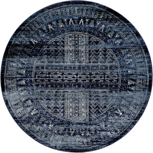 Blue 6' 1 x 6' 1 District Round Area Rug 100% Polypropylene Easy Clean Stain Resistant Traditional Pattern Classic Carpet for Indoor Dining Living Office for Sale at Rug Engine