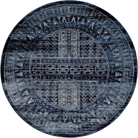 Blue 6' 1 x 6' 1 District Round Area Rug 100% Polypropylene Easy Clean Stain Resistant Traditional Pattern Classic Carpet for Indoor Dining Living Office for Sale at Rug Engine
