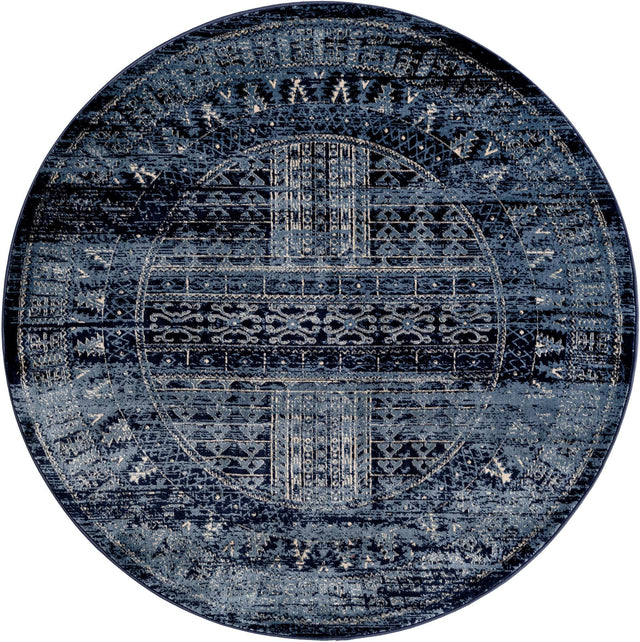 Blue 6' 1 x 6' 1 District Round Area Rug 100% Polypropylene Easy Clean Stain Resistant Traditional Pattern Classic Carpet for Indoor Dining Living Office for Sale at Rug Engine