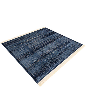 Blue 6' 1 x 6' 1 District Square Area Rug 100% Polypropylene Easy Clean Stain Resistant Traditional Pattern Classic Carpet for Indoor Dining Living Office for Sale at Rug Engine