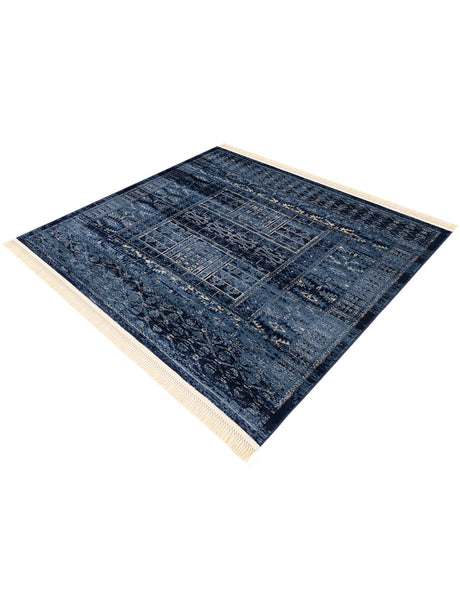 Blue 6' 1 x 6' 1 District Square Area Rug 100% Polypropylene Easy Clean Stain Resistant Traditional Pattern Classic Carpet for Indoor Dining Living Office for Sale at Rug Engine