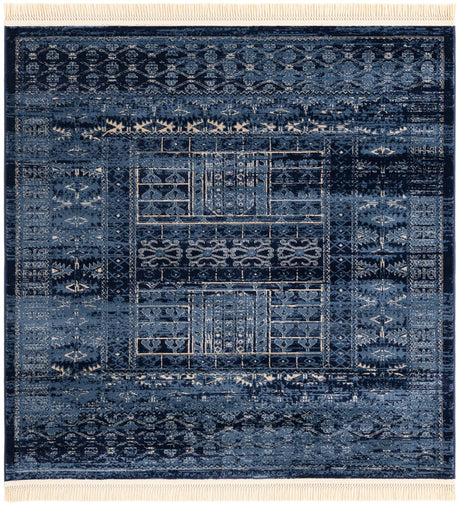 Blue 6' 1 x 6' 1 District Square Area Rug 100% Polypropylene Easy Clean Stain Resistant Traditional Pattern Classic Carpet for Indoor Dining Living Office for Sale at Rug Engine