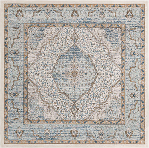 Blue 7' 1 x 7' 1 Nyla Square Area Rug 100% Polypropylene Traditional Classic Carpet for Living Room, Kitchen, Bedroom, Dining, Office for Sale at Rug Engine
