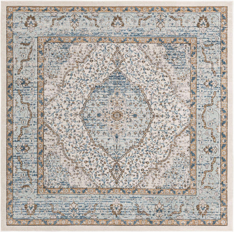 Blue 7' 1 x 7' 1 Nyla Square Area Rug 100% Polypropylene Traditional Classic Carpet for Living Room, Kitchen, Bedroom, Dining, Office for Sale at Rug Engine